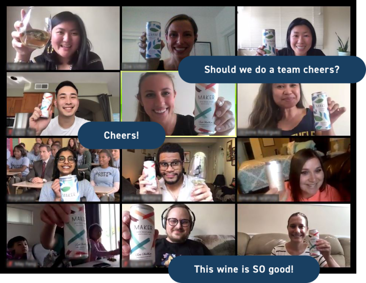 A snapshot of a Zoom wine tasting event with Maker