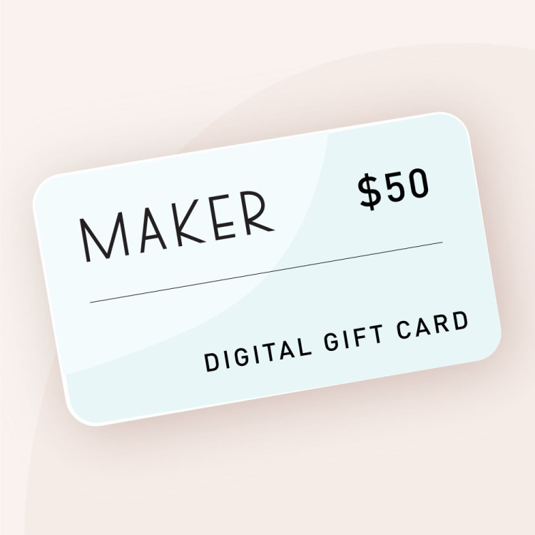 An illustration of a $50 Maker digital gift card.