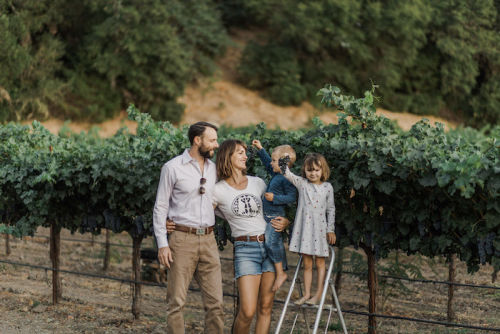 Alice Sutro and her family in the vineyards at Warnecke Ranch.