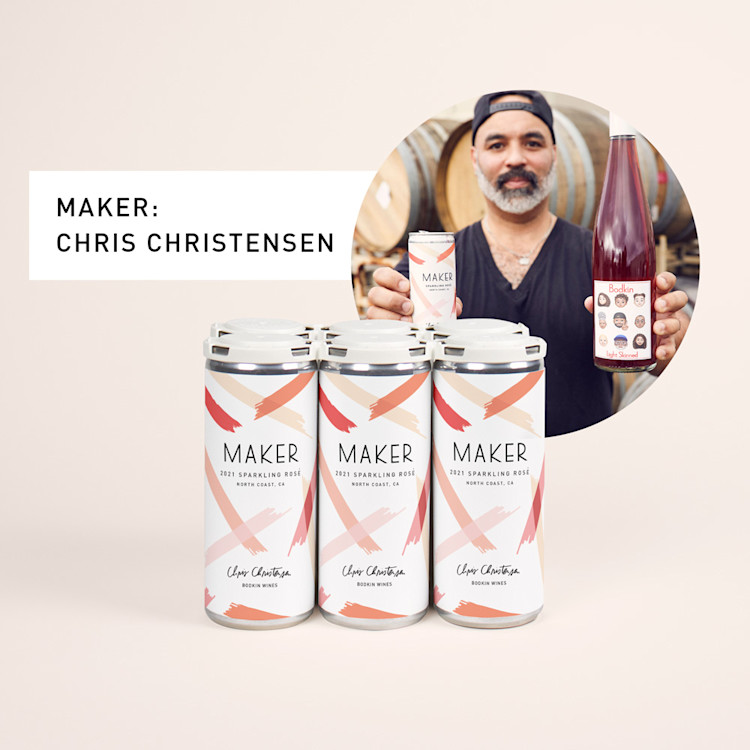 Maker 6-pack 2021 Sparkling Rose with photo of Chris