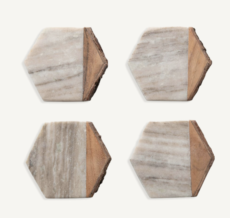 Wood and marble coasters