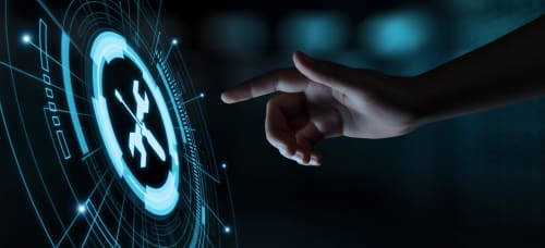 a hand pressing a digital settings icon