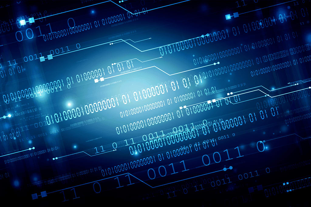 binary code horizontally across the screen in blue