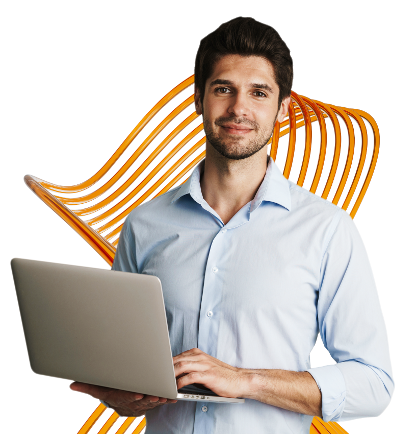 A man holding a laptop