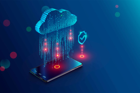 a digital cloud raining on a phone