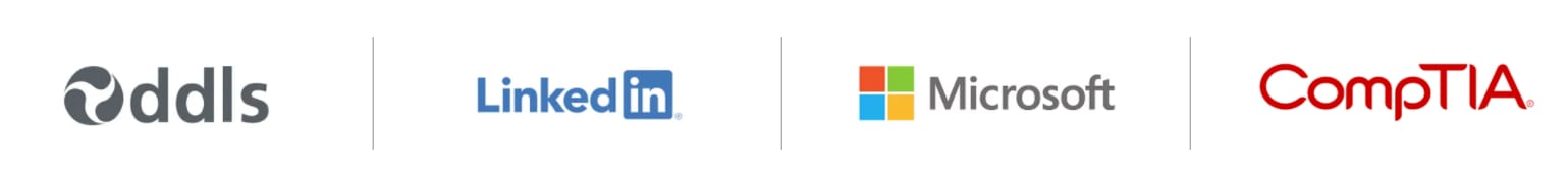 logos for DDLS, LinkedIn, Microsoft & Comptia