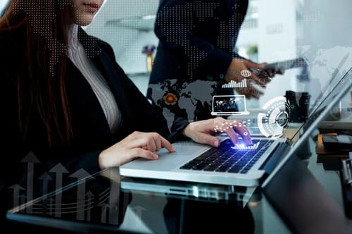 a woman working on a laptop