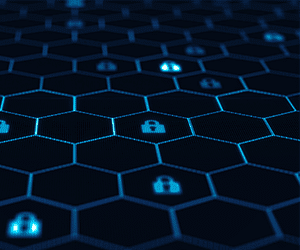 a hexagon grid with padlock decals