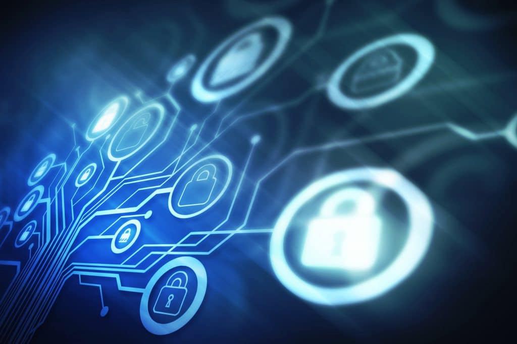 a digital tree of lines with padlock icons