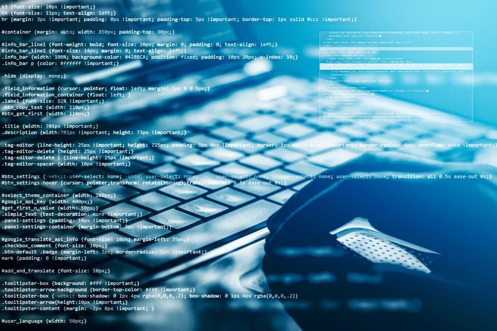 someone typing on a keyboard with computer code superimposed on top