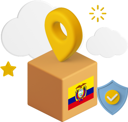 Ecuador flag on parcel box graphic.