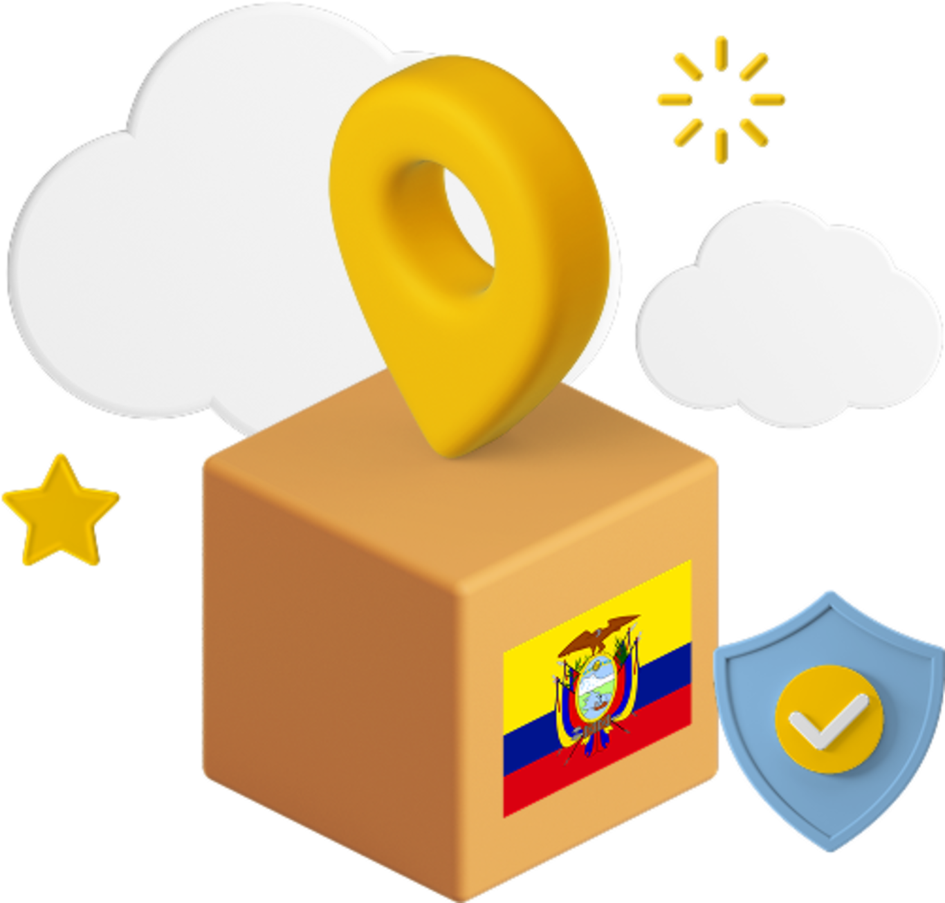 Ecuador flag on parcel box graphic.