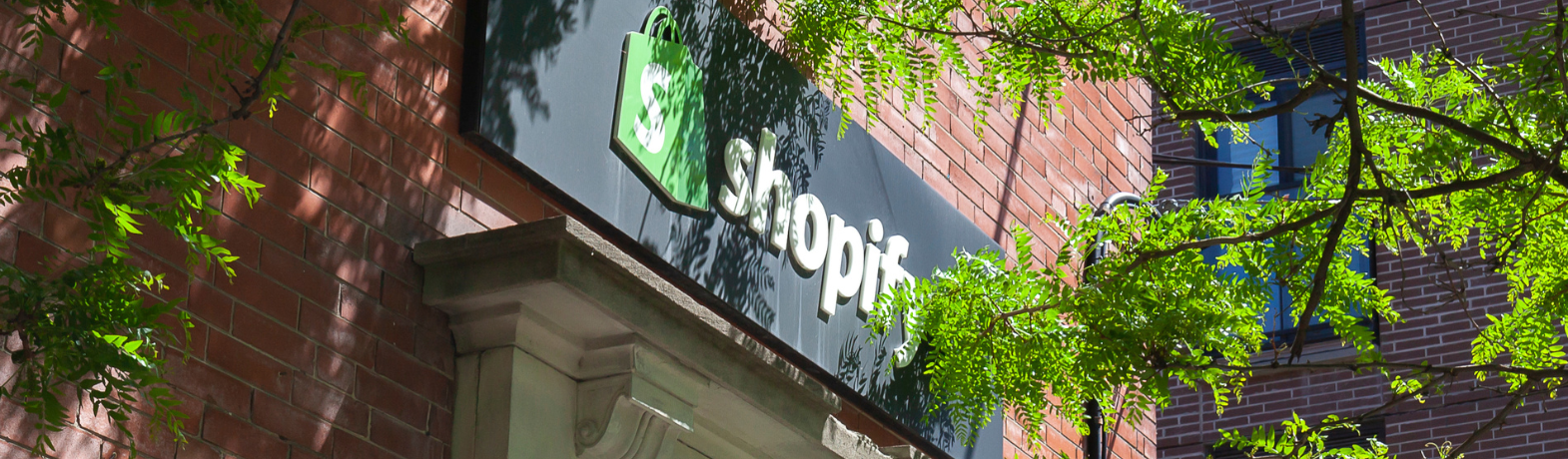Shopify sign on the Shopify building in Toronto.