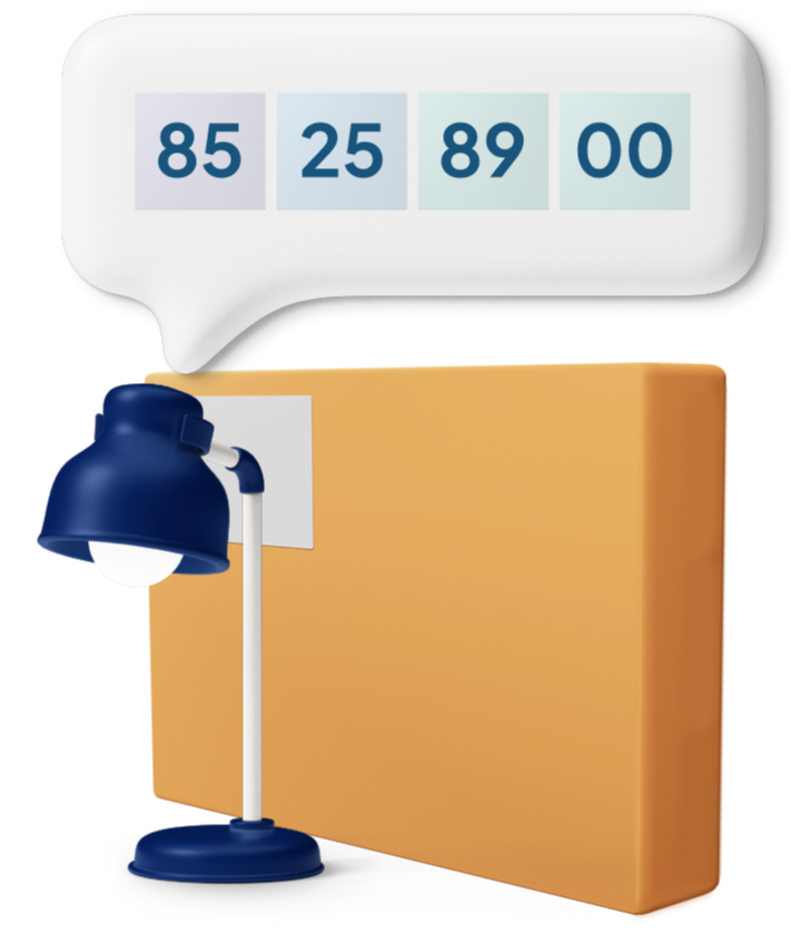 Lamp next to parcel box with HS code label attached