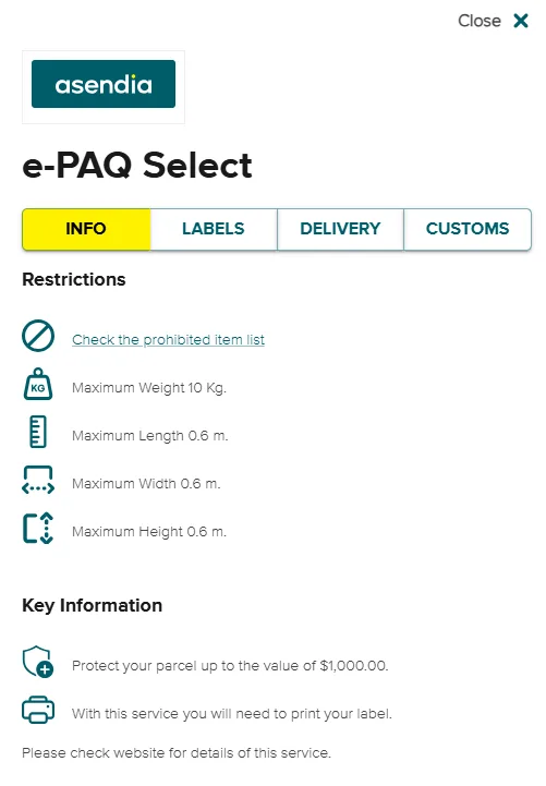 ePAQ Select Dims - SendNow by Asendia