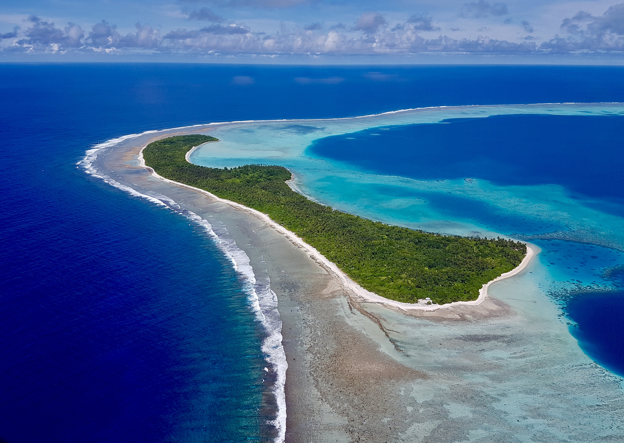 Aerial view of a lagoon around Wallis and Futuna islands