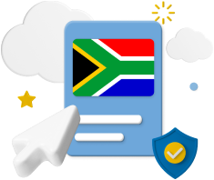 South African flag with pointer and shield icon