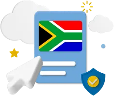 South African flag with pointer and shield icon