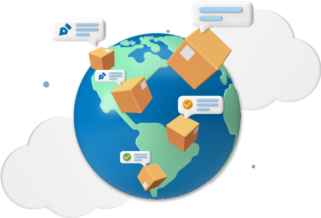 Animated globe with mini parcels 