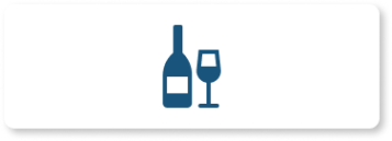 Blue animated wine glass and bottle on white rectangle
