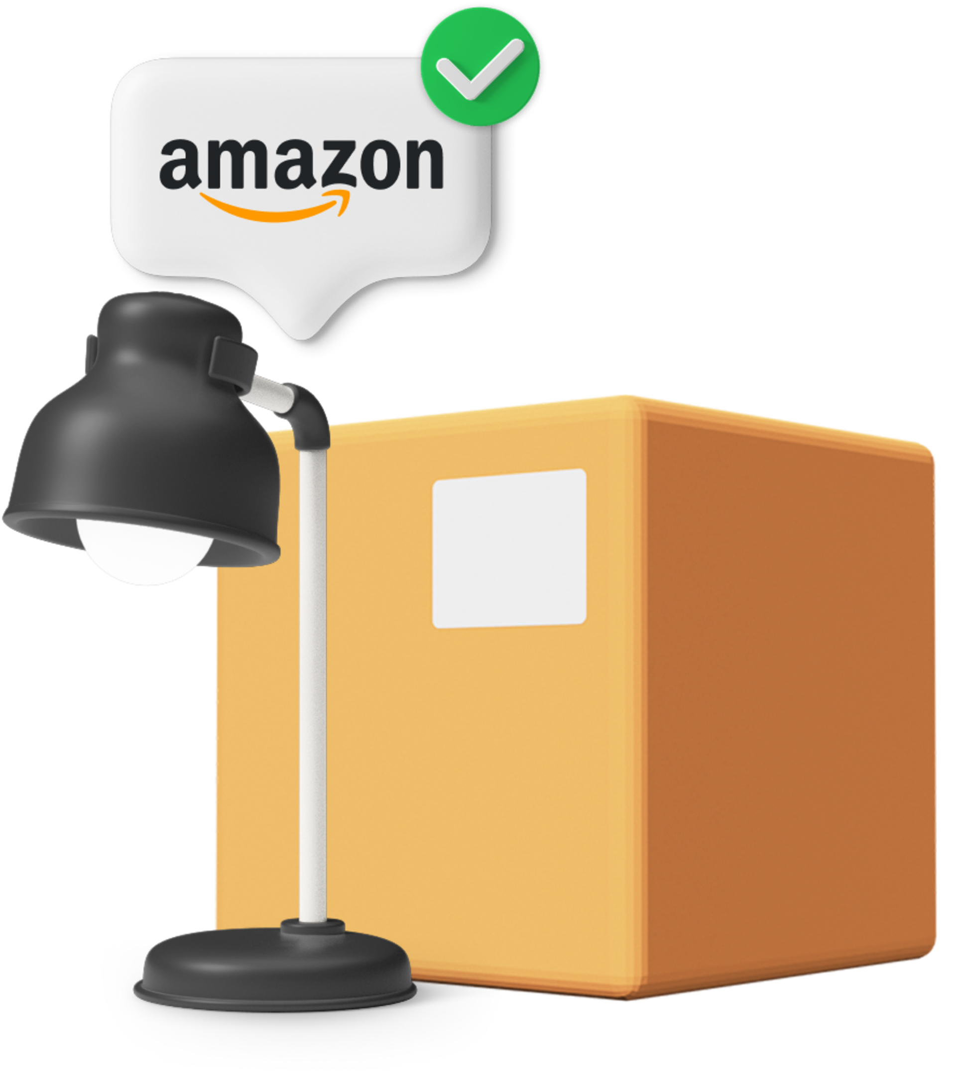 Animated cardboard box with lamp and Amazon logo