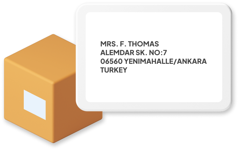 Box with example of Turkey address