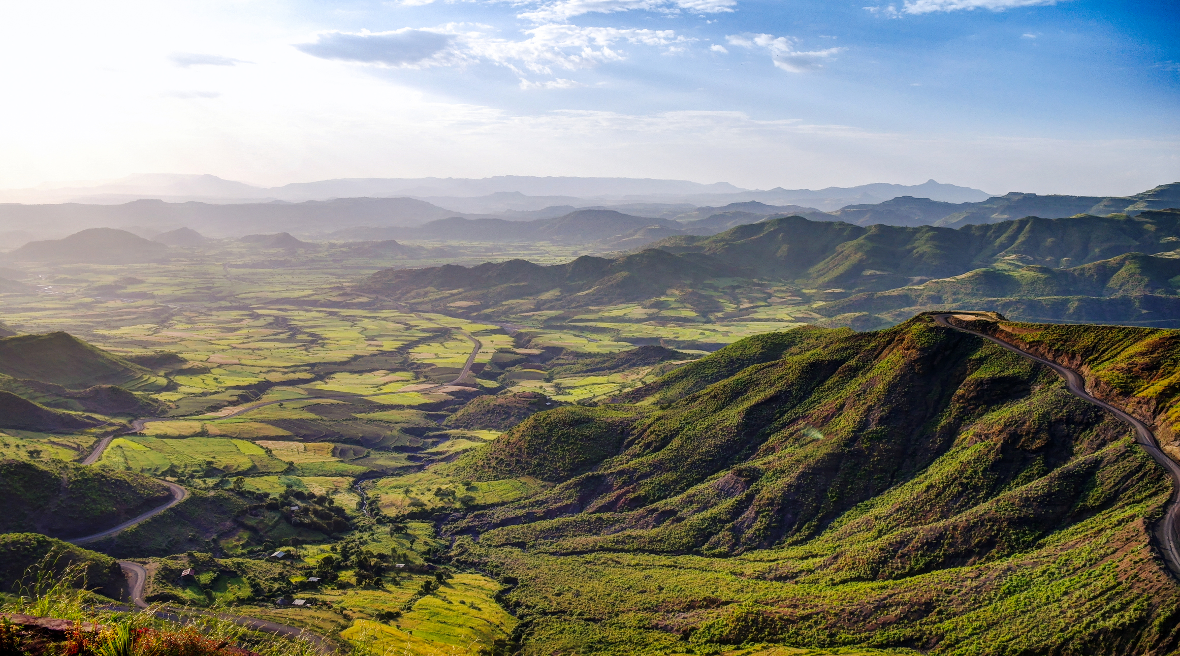 Ethiopia landscape of green hills and fields