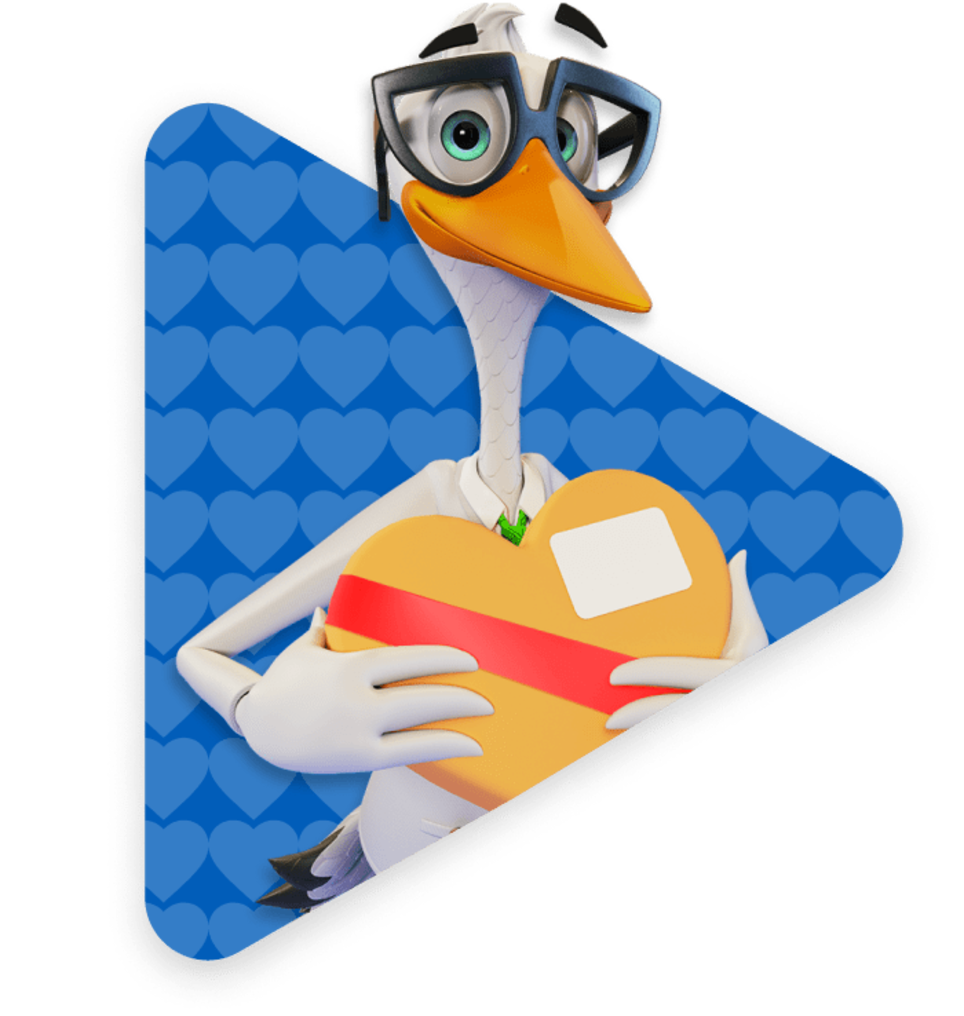 Sven Storkofferson, Parcel2Go's mascot, holding a heart-shaped box of chocolates