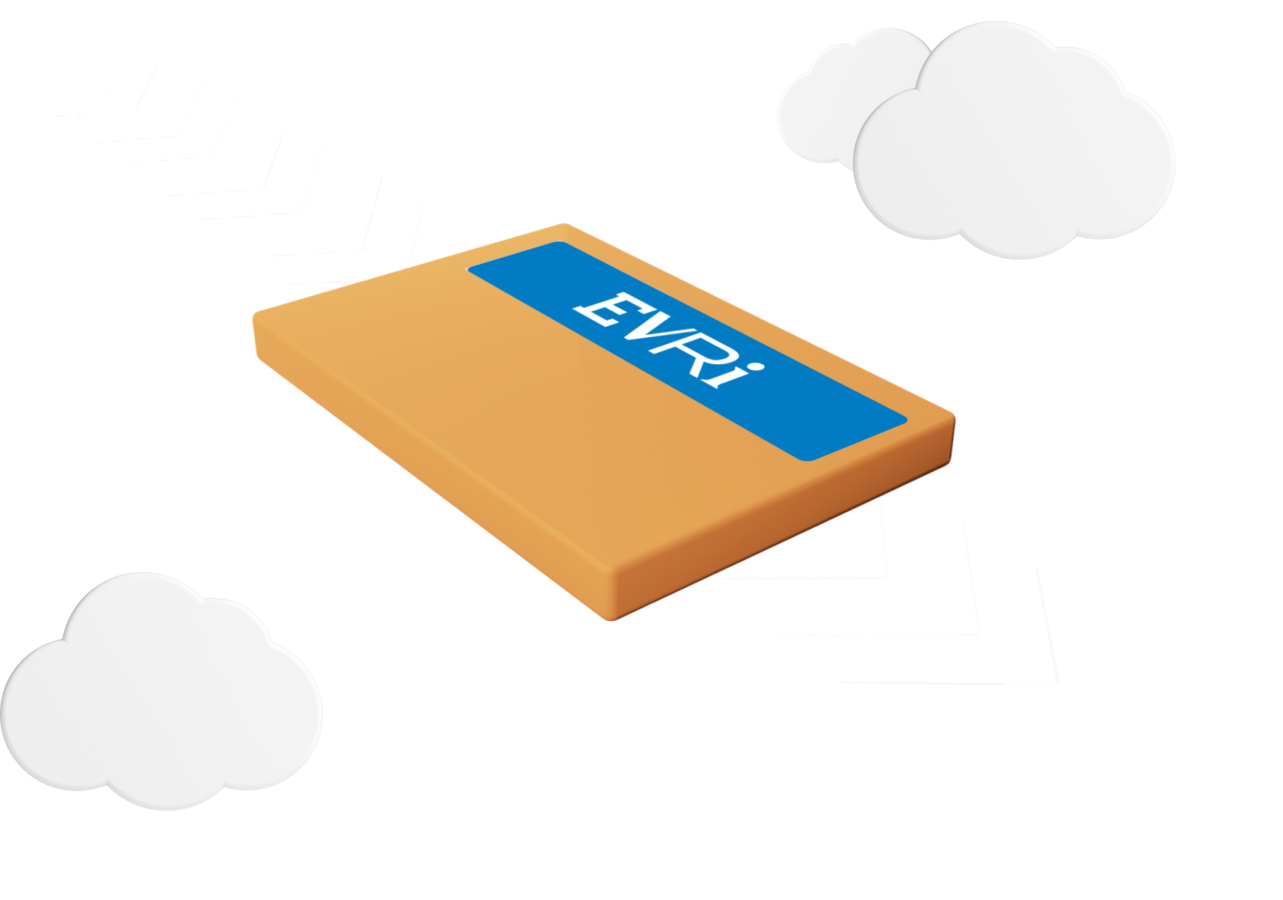 Evri Postable box with measurements, arrows, and animated clouds