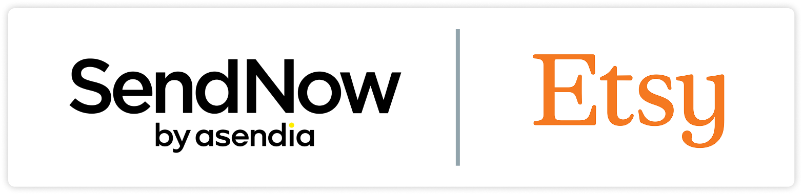 Send Now by Asendia & Etsy co-branded logo