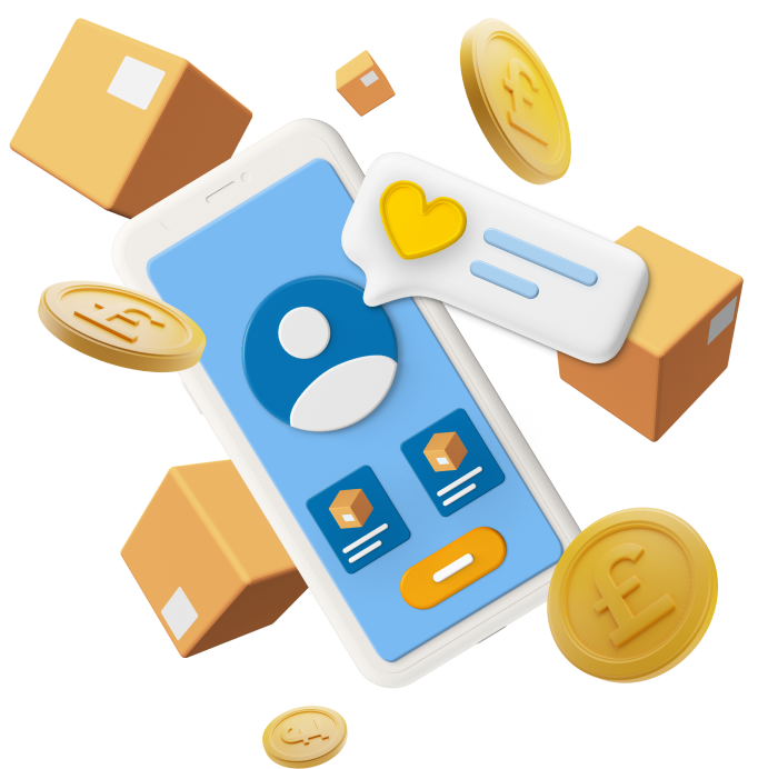 Animated phone with coins and boxes