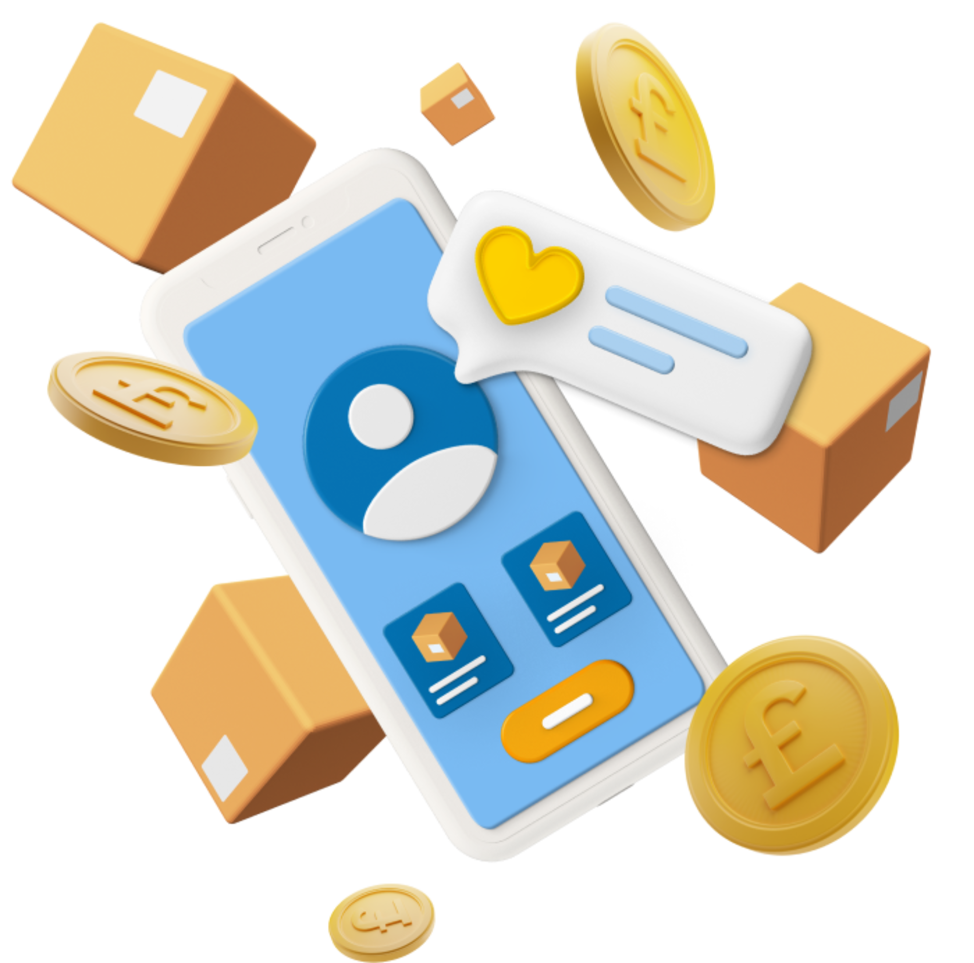 Animated phone with coins and boxes