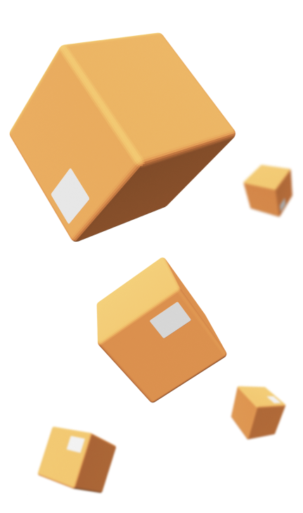 Large and small floating animated boxes