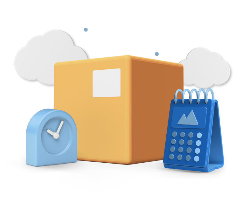 Graphic of parcel with clock and calendar