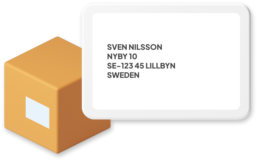 Box with example of Swedish address