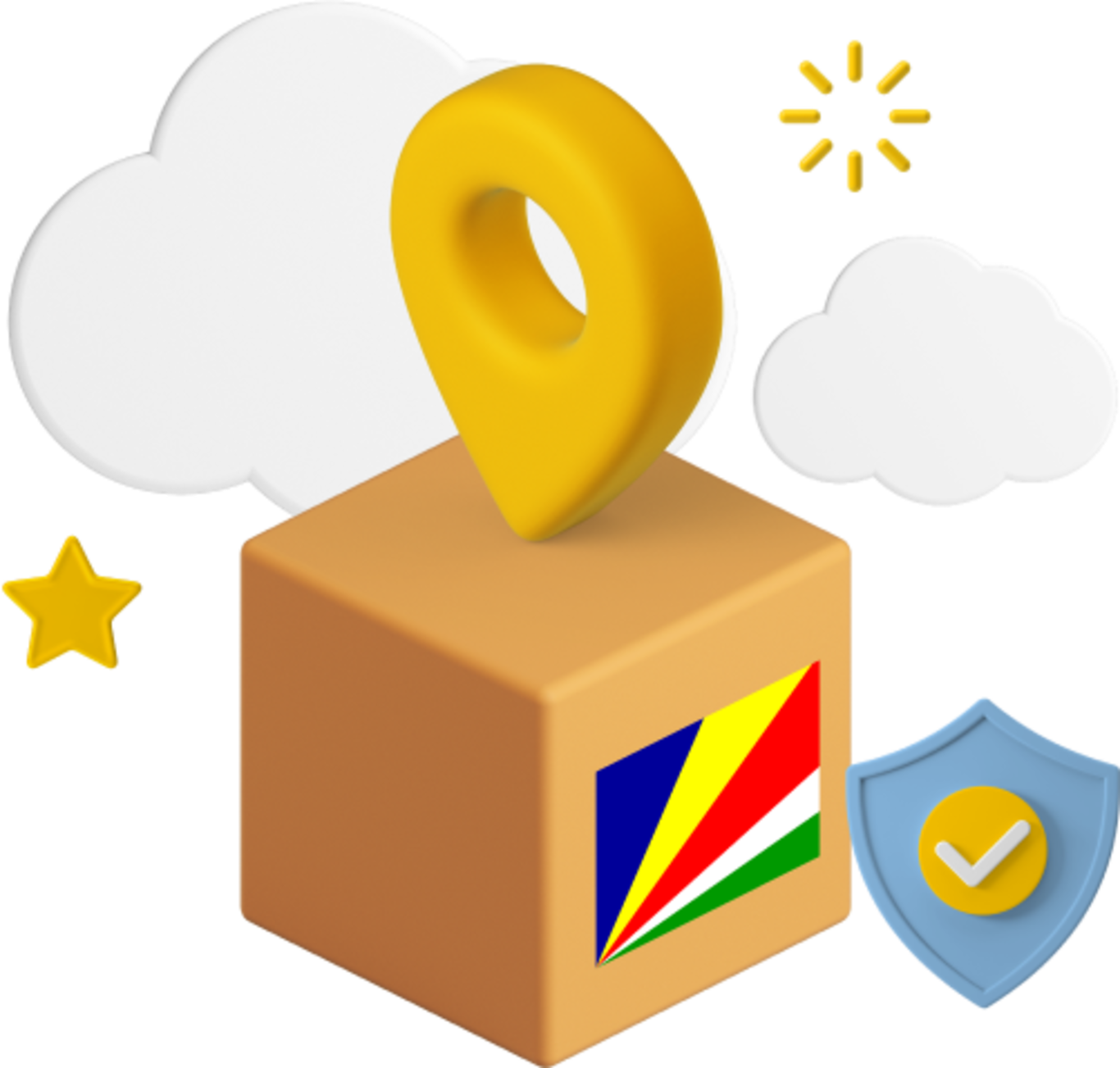 Seychelles flag on parcel box graphic.