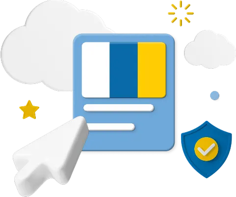 mouse clicking on Canary Islands flag surrounded by clouds and a location pin.