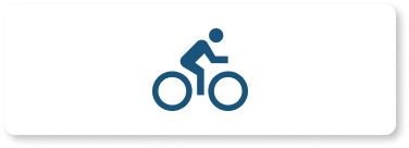 Blue animated cyclist on bike in white rectangle