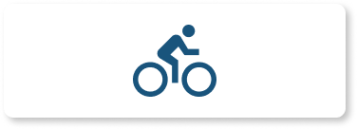 Blue animated cyclist on bike in white rectangle