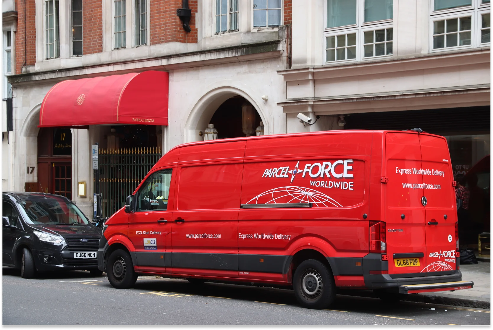 Parcelforce delivery van parked in street