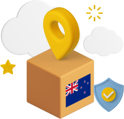 Box with New Zealand flag on