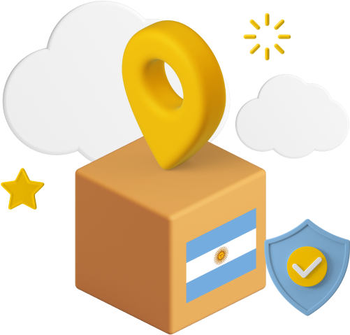 Argentina flag on parcel box with certification badge graphic.