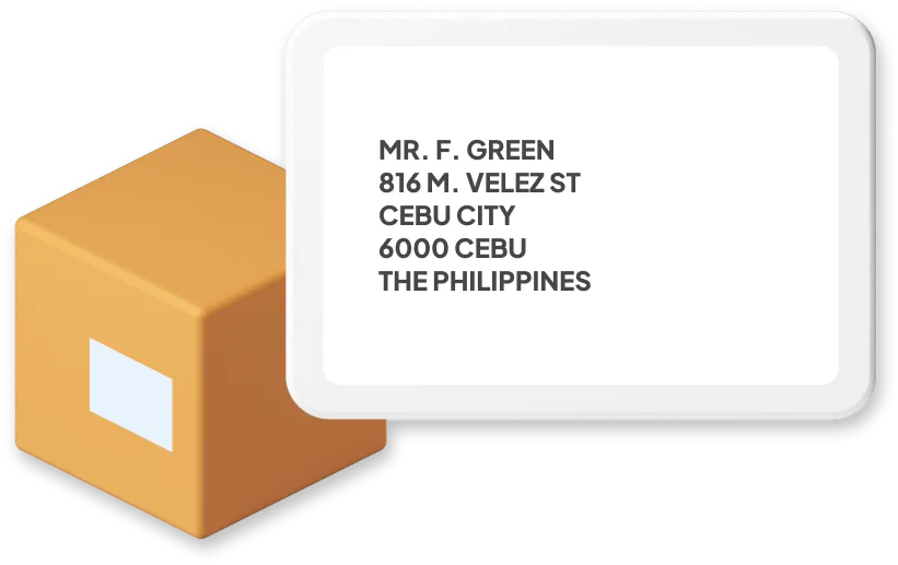 Box with example of a Philippines address