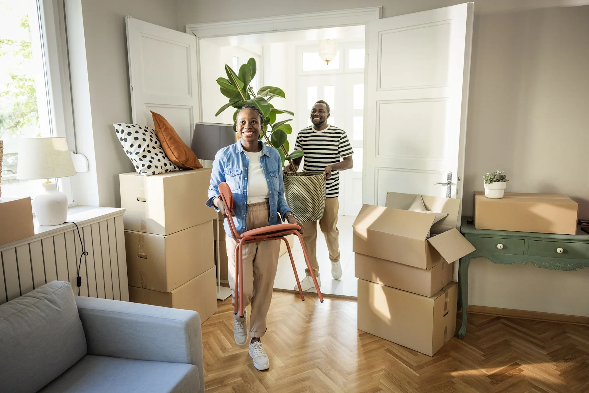 young couple moving house