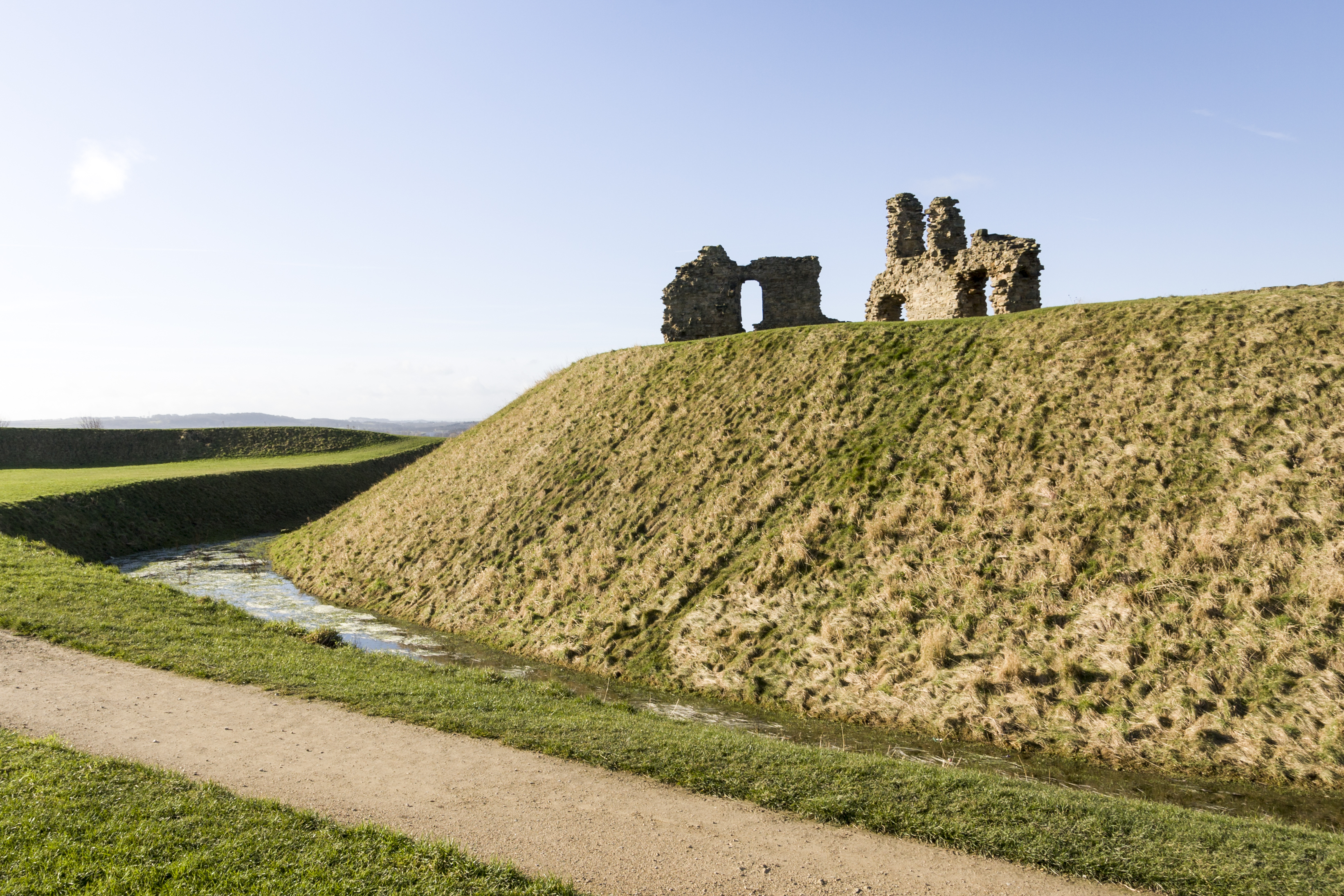 Sandal Castle moat and ruins in Wakefield, West Yorkshire