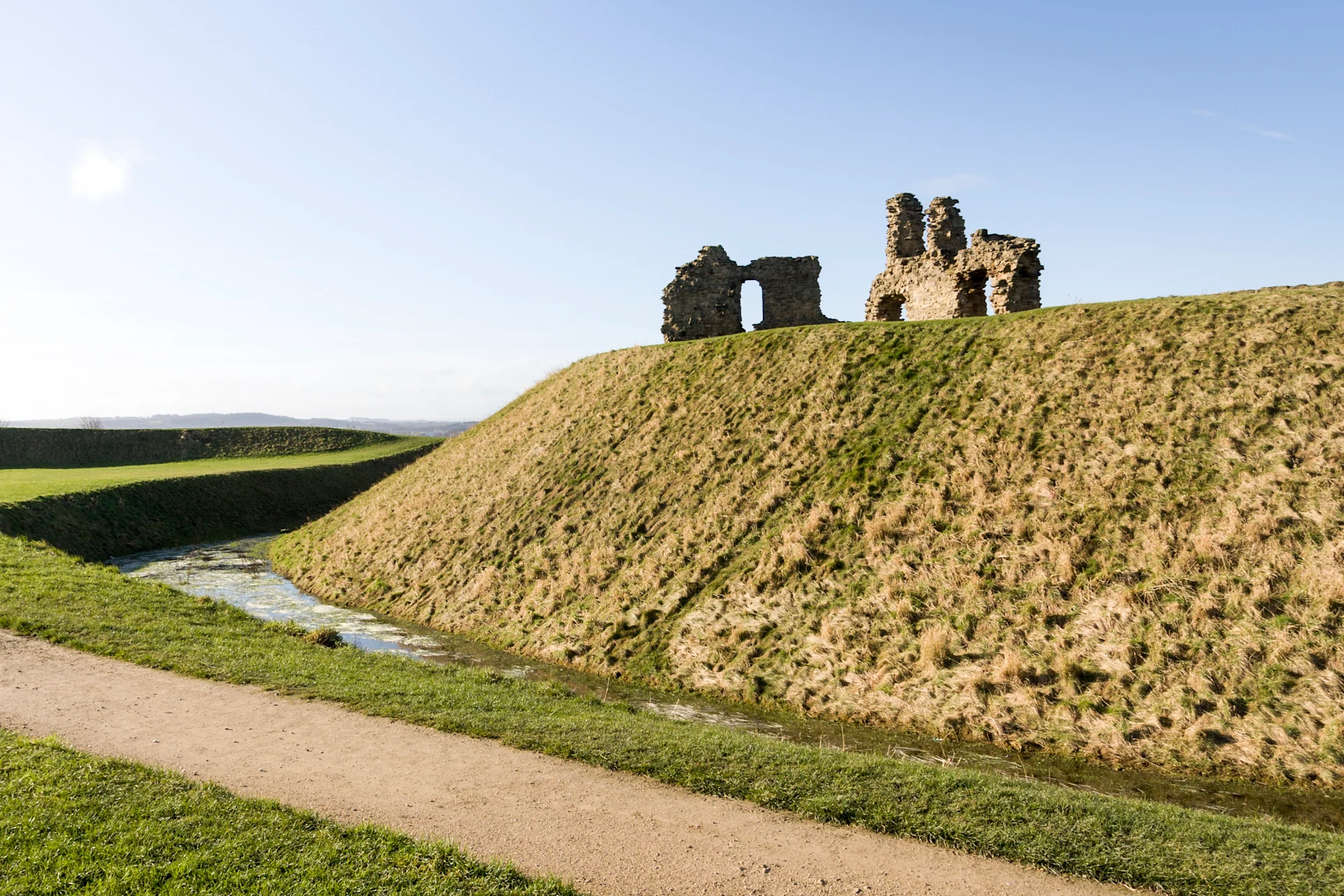 Sandal Castle moat and ruins in Wakefield, West Yorkshire