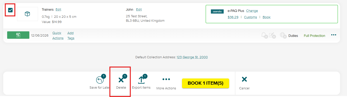 Delete items - SendNow by Asendia