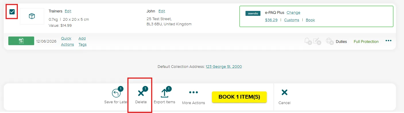 Delete items - SendNow by Asendia