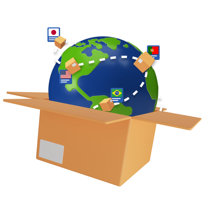Globe with various country graphics in parcel