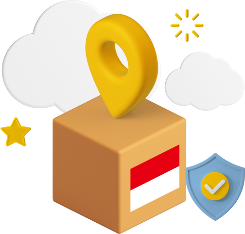 Box with Indonesia flag on surrounded by animated icons